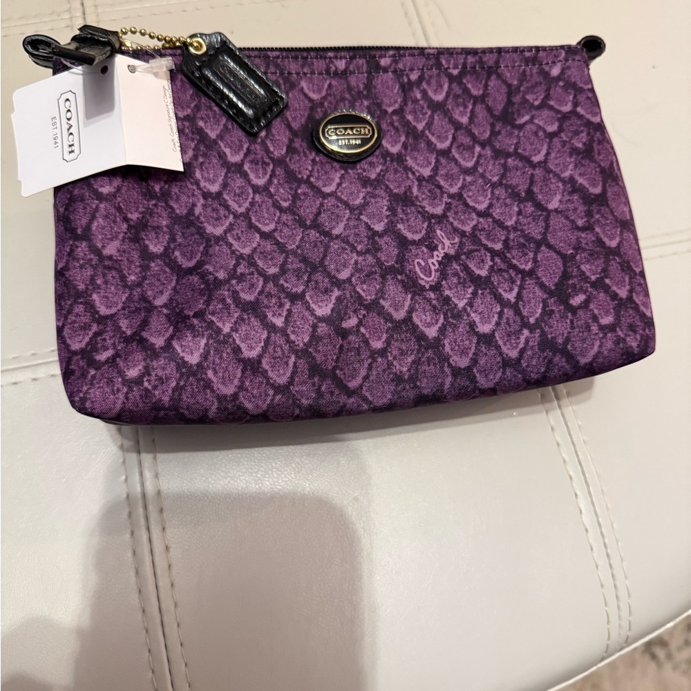 NWT Vintage Coach Purple Snake Pattern Textured Mini Cosmetic Bag